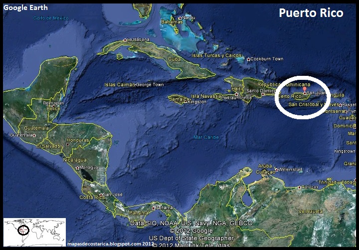 Mapa de Puerto Rico en Centroamérica y El Caribe, Google Earth